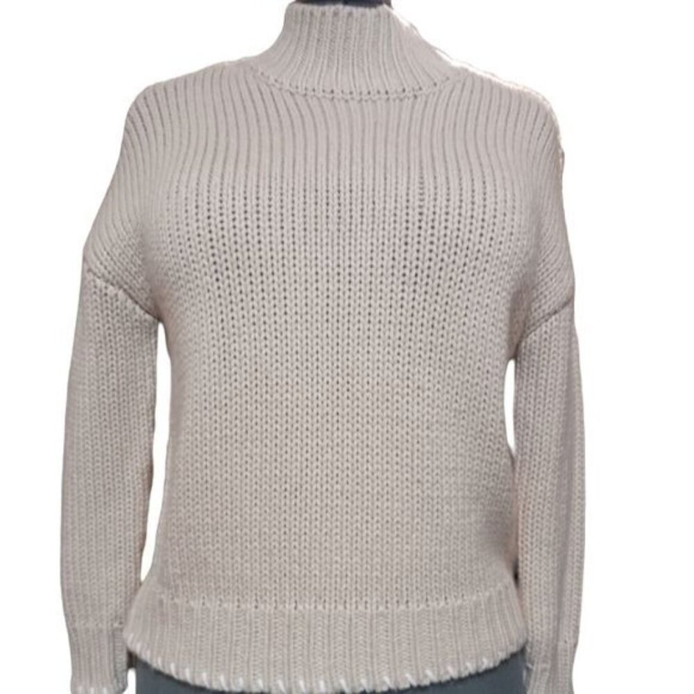 Philosophy Womens Chunky Knit Comfy Mock Neck Slouchy Size Small Sweater Cream
